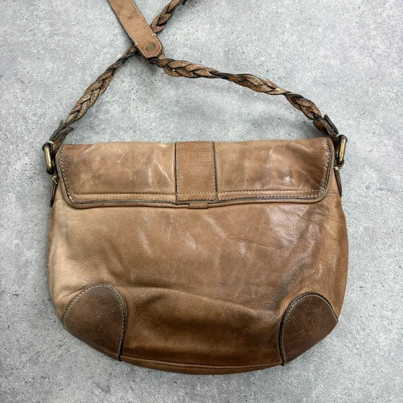 Distressed leather beige crossbody cargo city bag