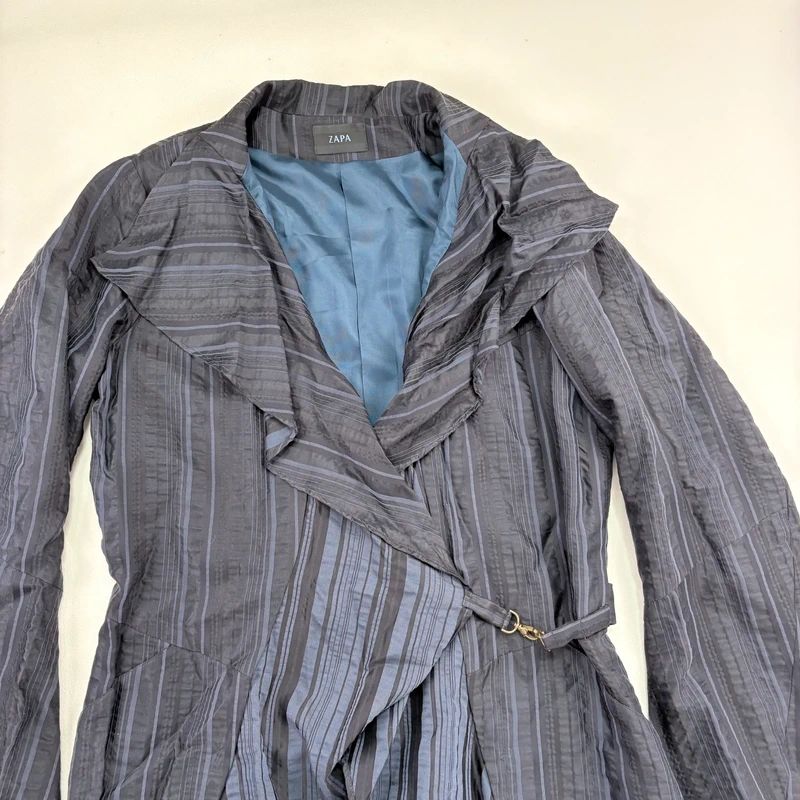 Navy Pinstripe Asymmetric Ruffle Jacket