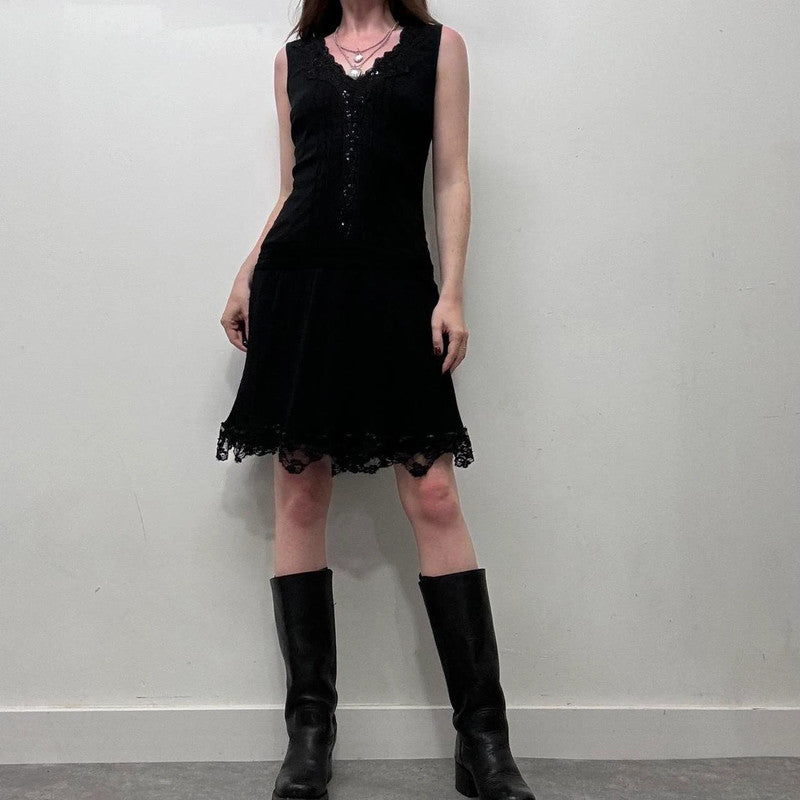 black silk lace midi dress