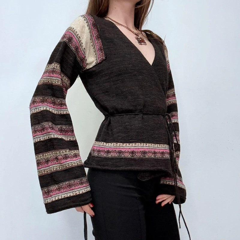 flared arran knit wrap jumper
