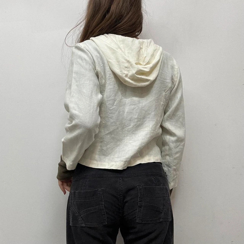 Minimalist zip up white linen shirt