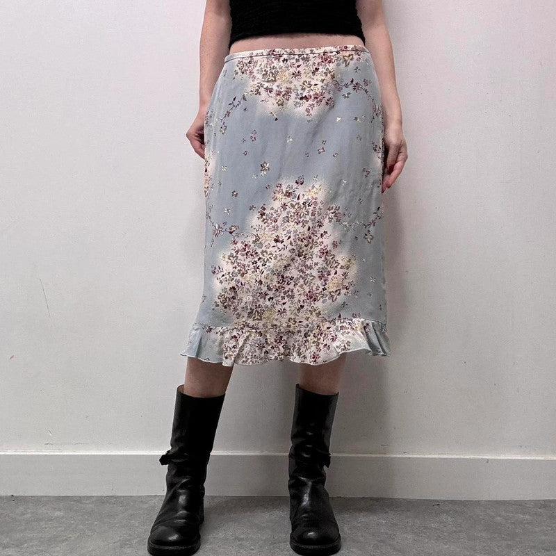 90s bias floral silk skirt