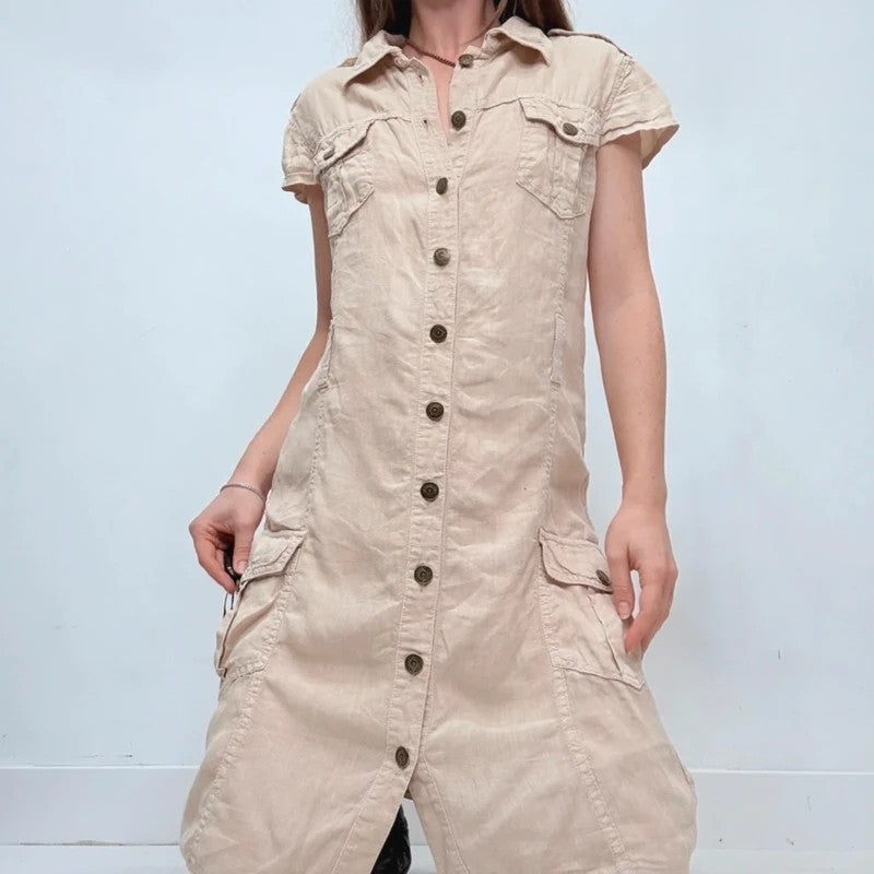 Linen cargo Burberry button through summer dress