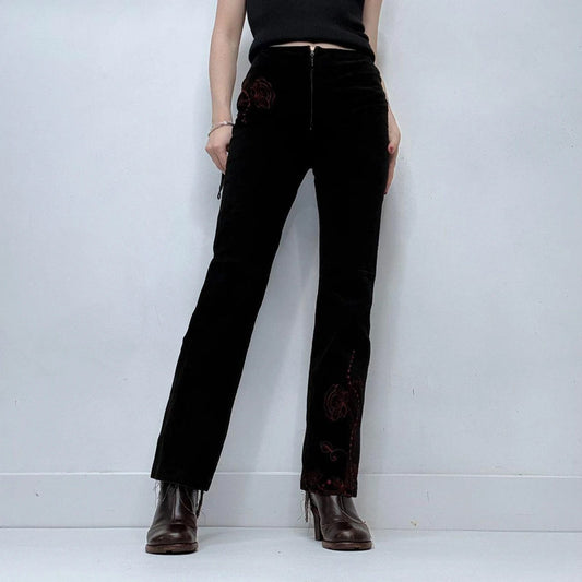 black suede embroidered trousers