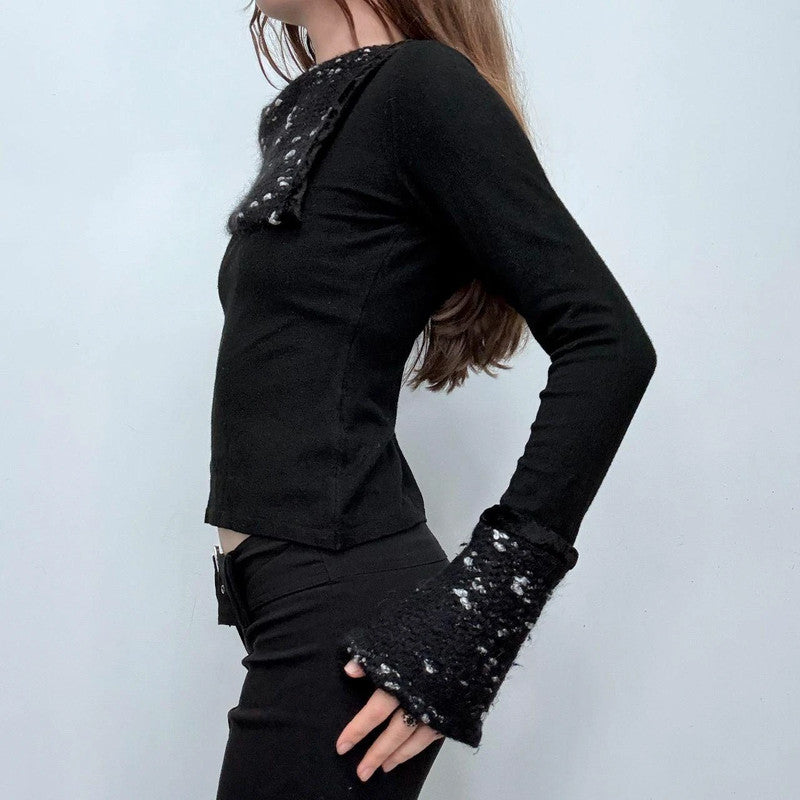 black flared asymmetric knit top