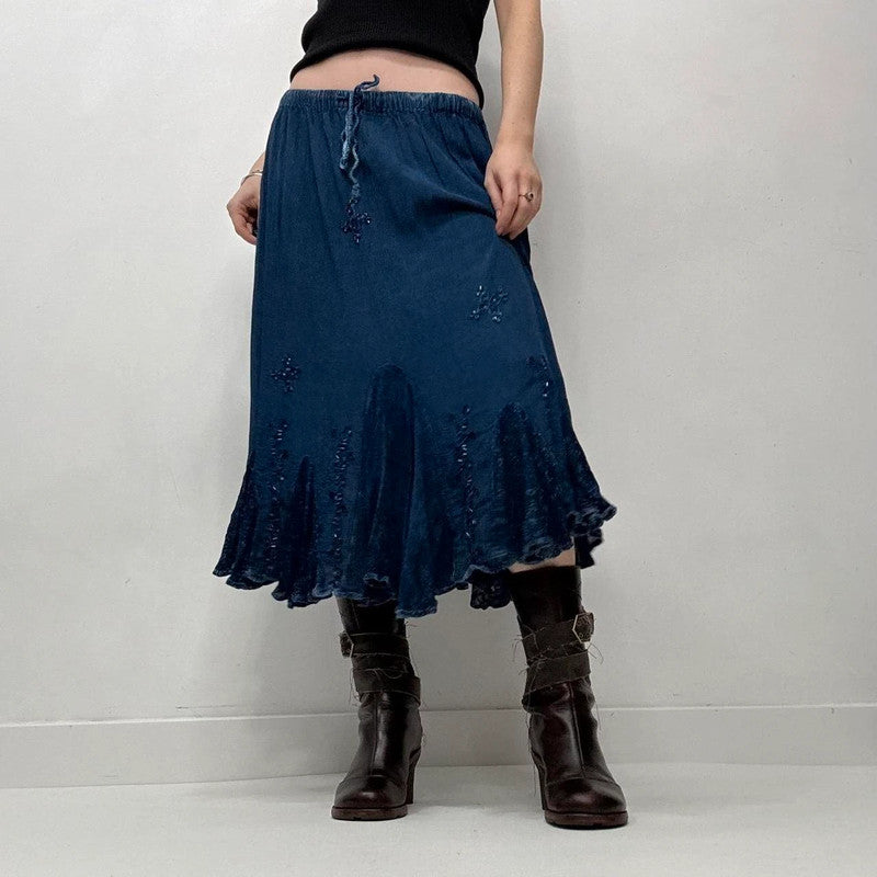 blue boho hippy midi skirt