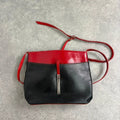 Black and red leather patient mini messenger bag