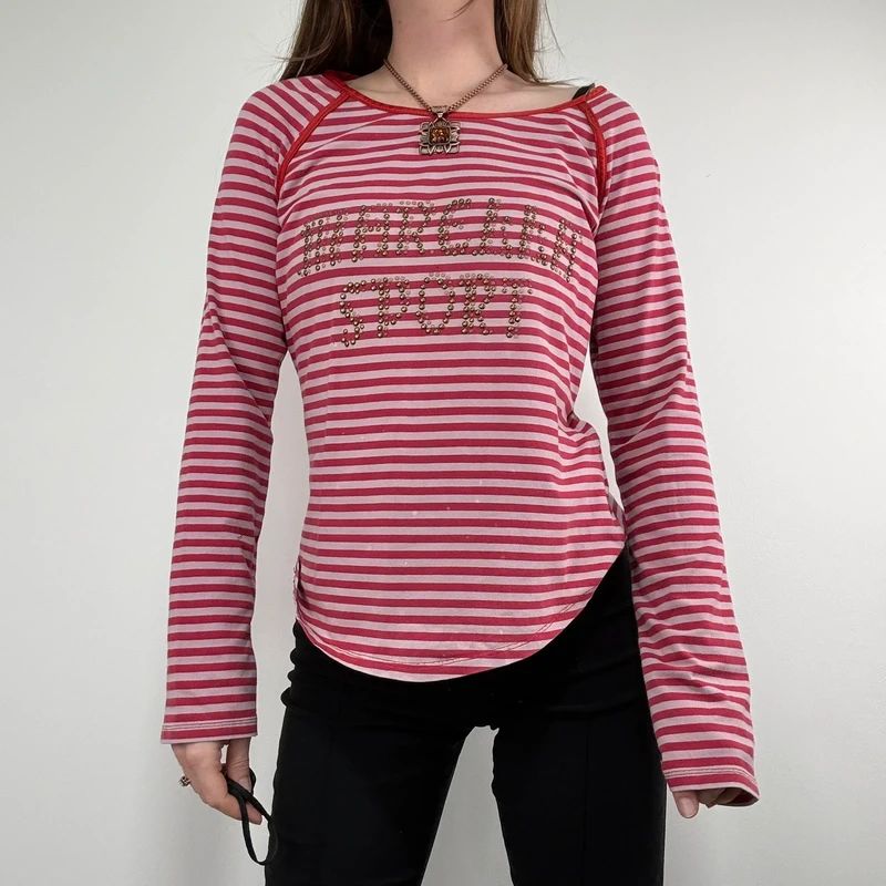pink and red striped long sleeve Marella t-shirt