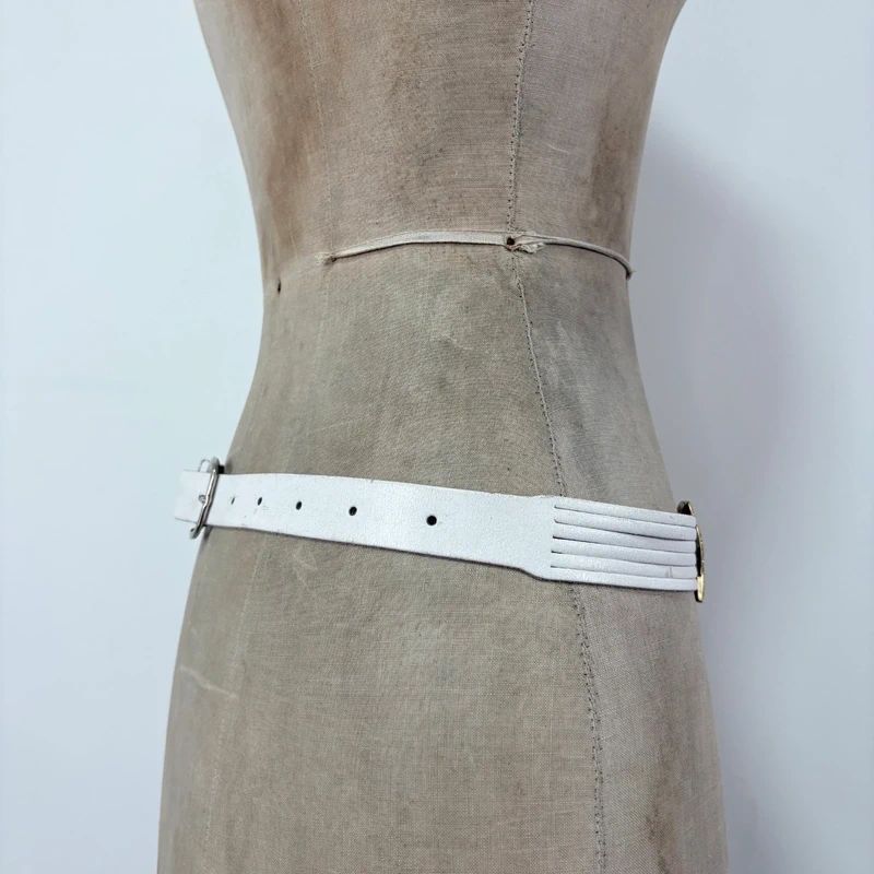 chunky metal boho white leather belt