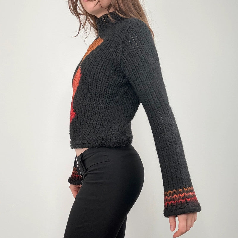black cropped chunky knit argyle jumper
