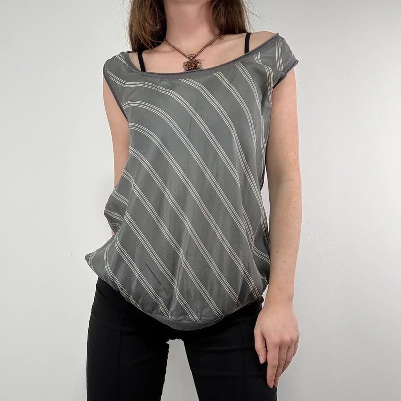 pinstripe silk slouchy grey vest top