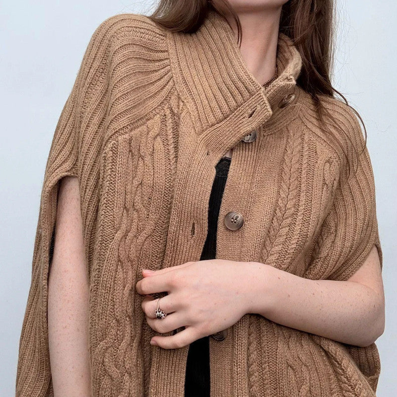 tan cable knit cape cardigan