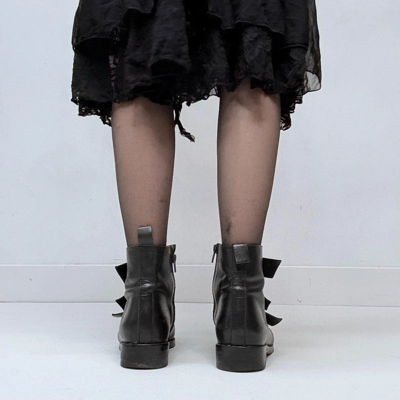 black leather studded buckle boots