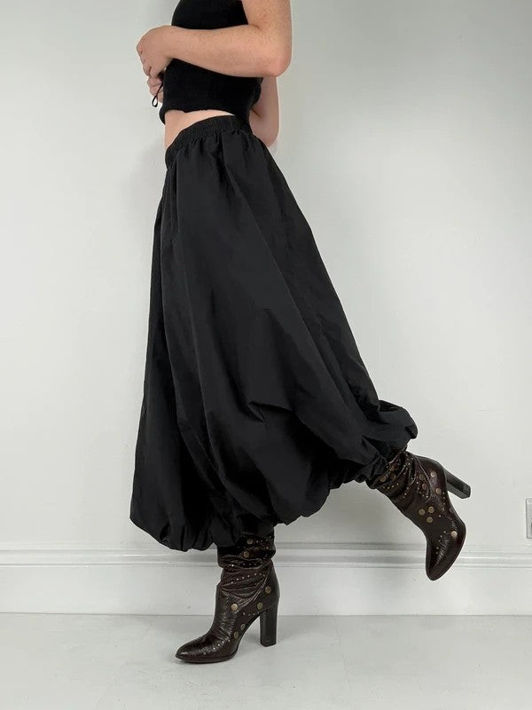Black gathered puff balloon maxi skirt