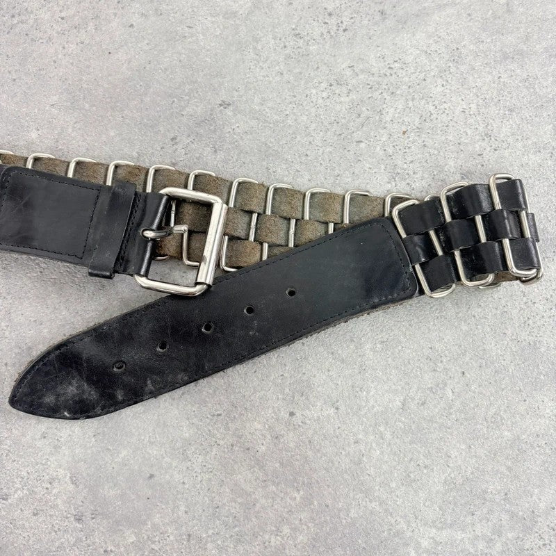 Black leather chunky metal belt