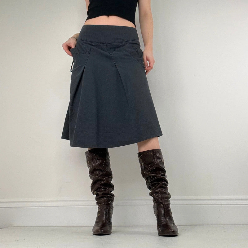 navy blue structured textured midi skirt