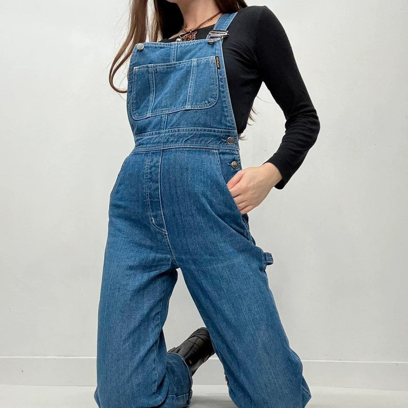 denim wide leg dugarees