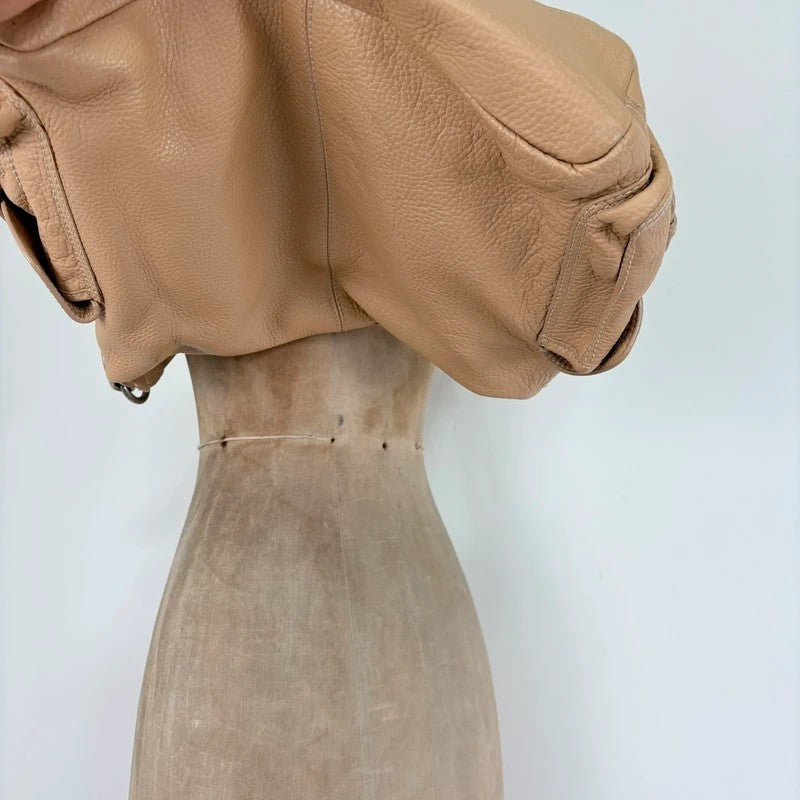 Slouchy cream leather cargo pocket satchel bag