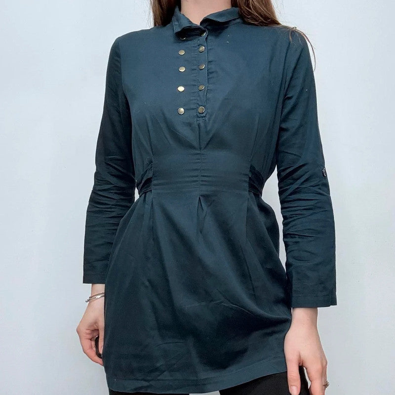 Navy flared studded shirt