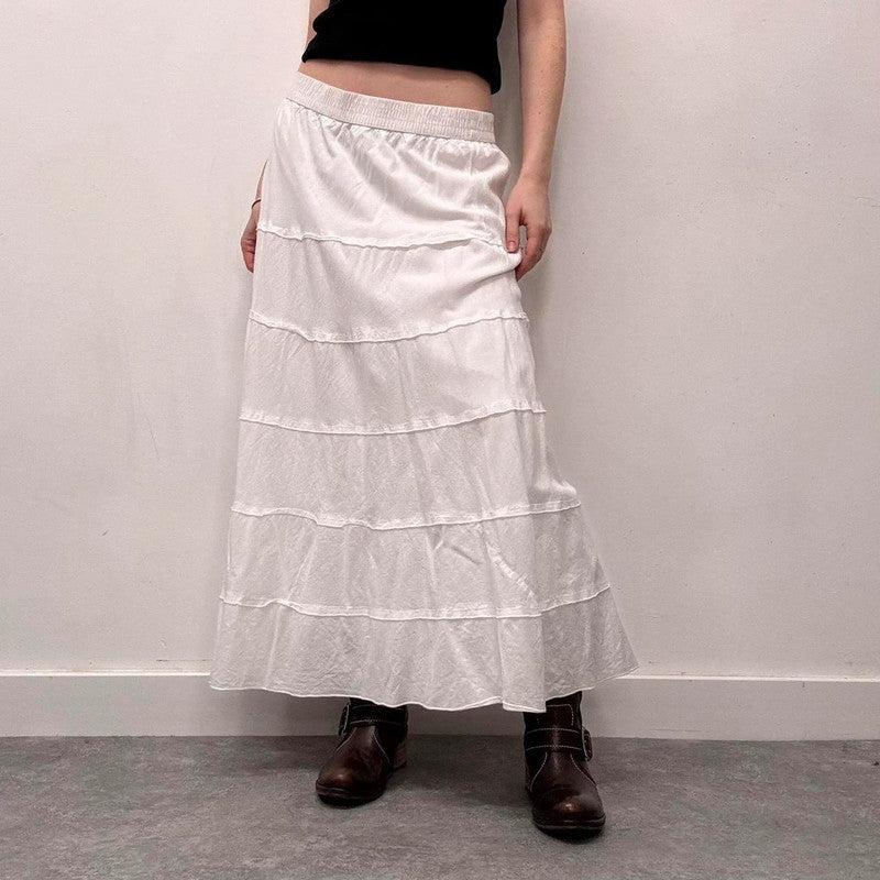 white cotton tiered maxi skirt