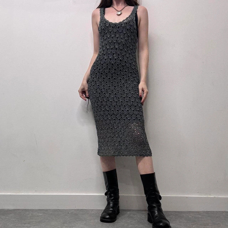 sheer layered crochet midi dress
