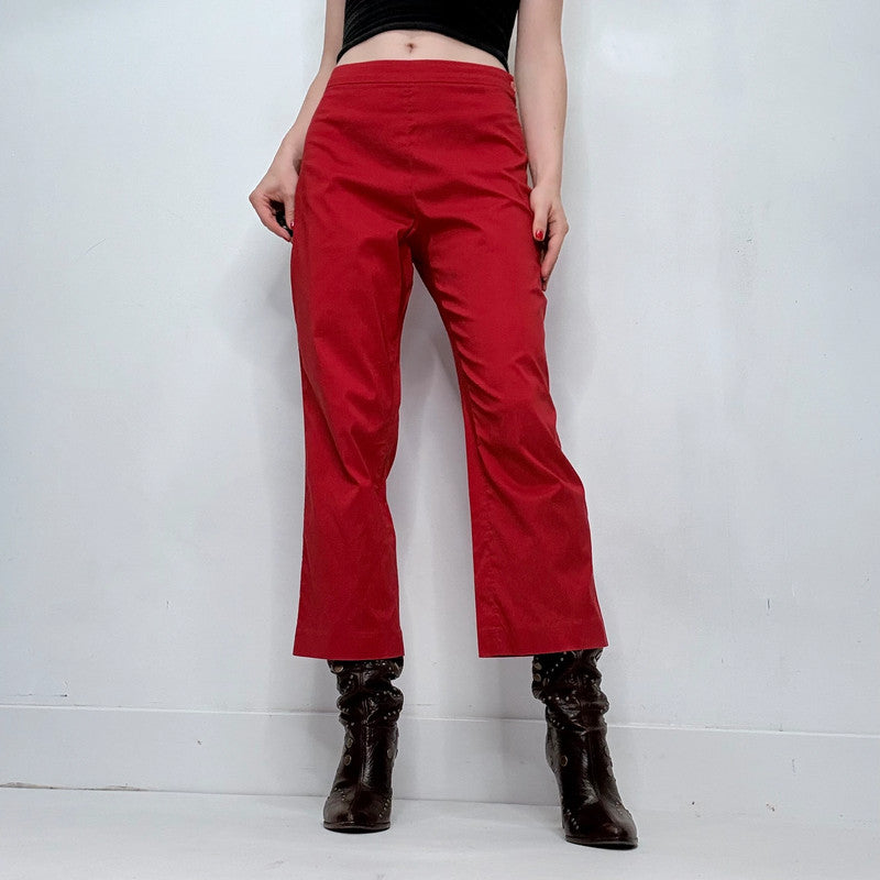 red straight leg trousers