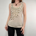 slouchy tan metal studded embelsihed vest top
