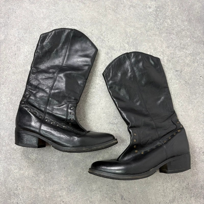 Black leather studded boots
