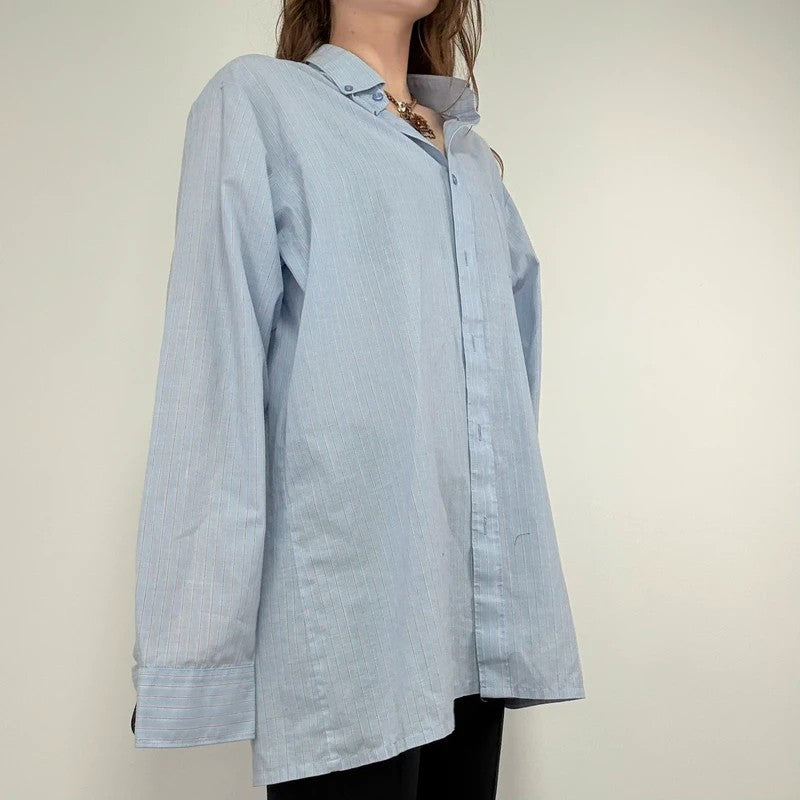 Baby blue pinstripe slouchy oversized skirt