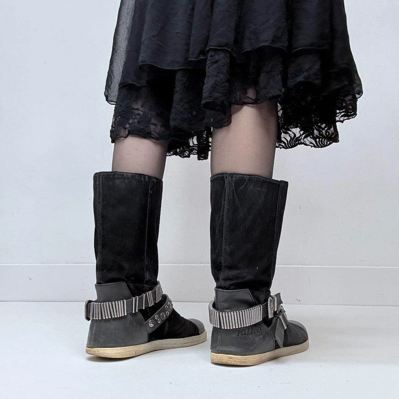 buckle black grunge studded boots