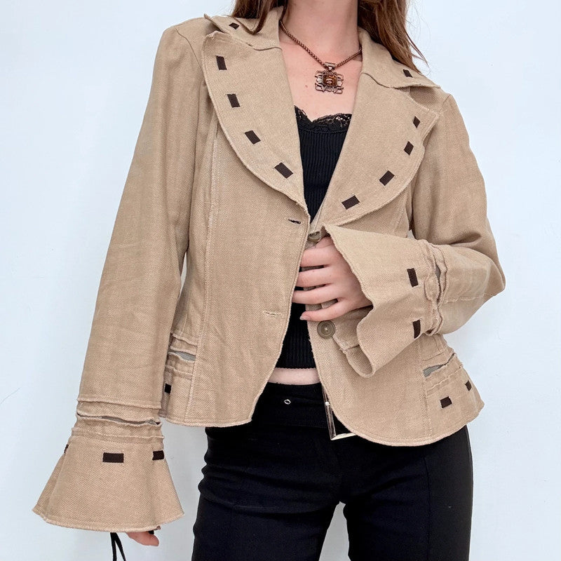 brown flared woven stitch jacket