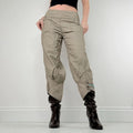 khaki low rise puff pleated trousers