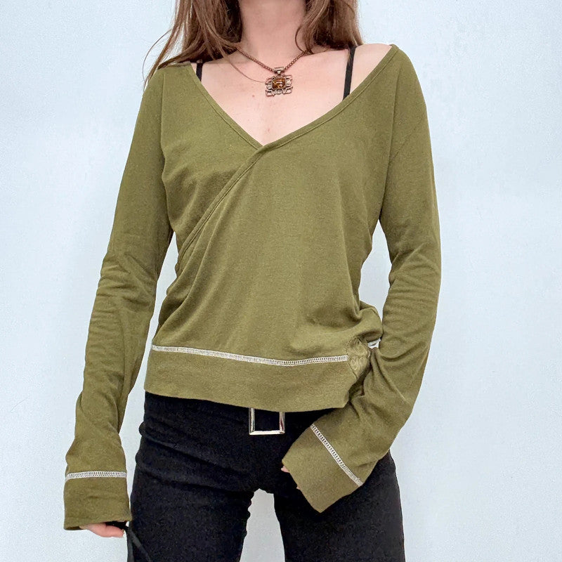 green slouchy off the shoulder t-shirt