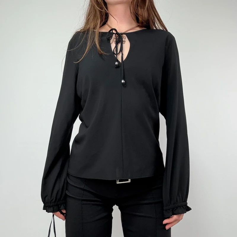 black flared floaty western boho blouse