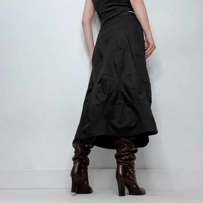 black structured archival flared skirt