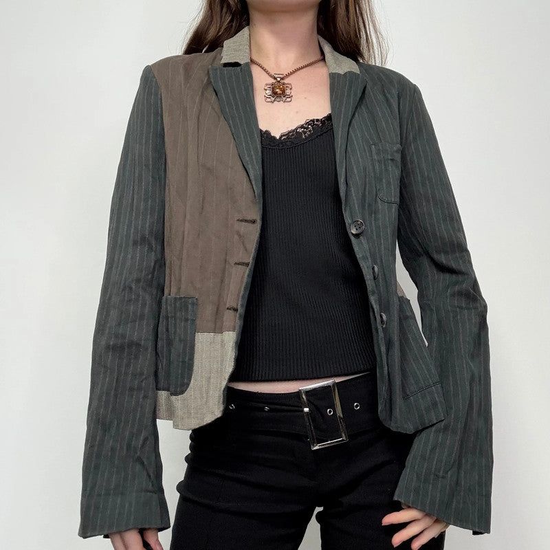 pinstripe crinkle patchwork fitted jacket