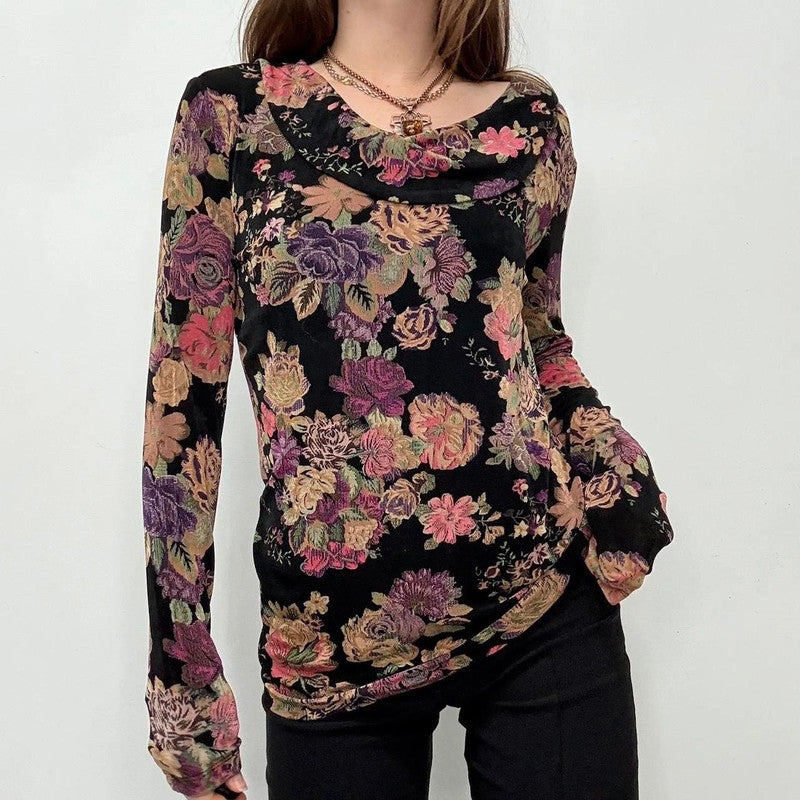 slouchy floral draped neck t-shirt