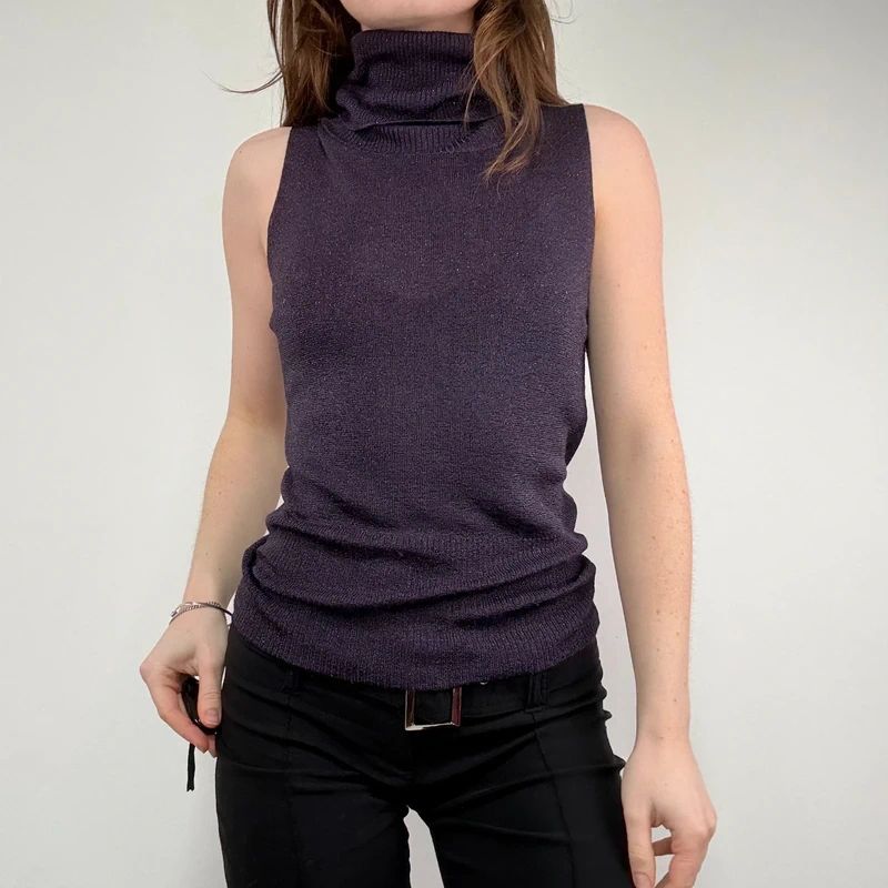 sheer funnel neck slouchy sleeveless top