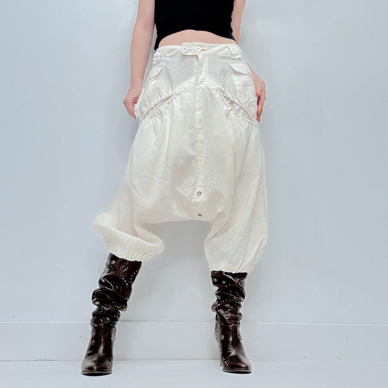 white batwing crop crotch slouchy trousers