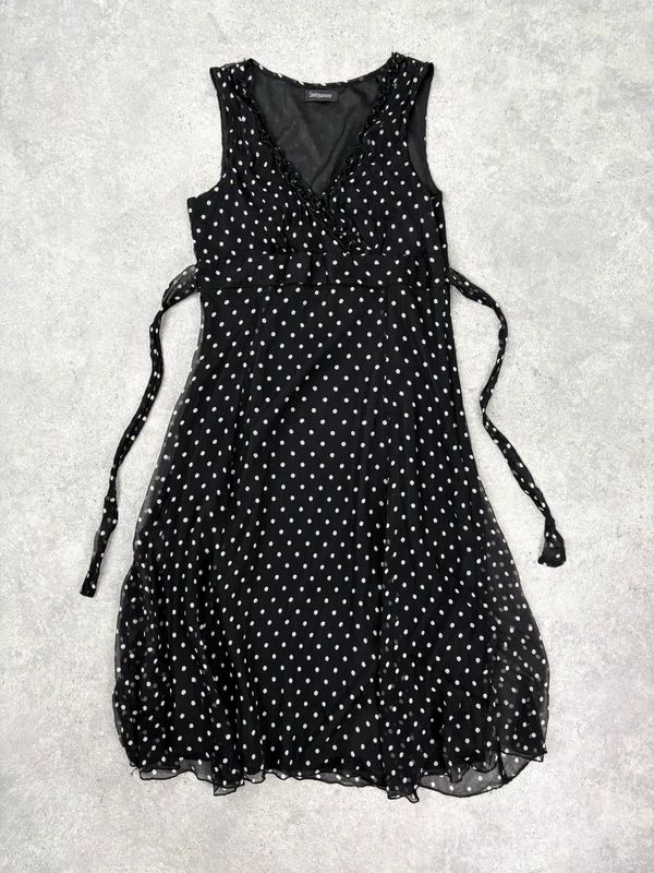 silk black and white polkadot slip dress
