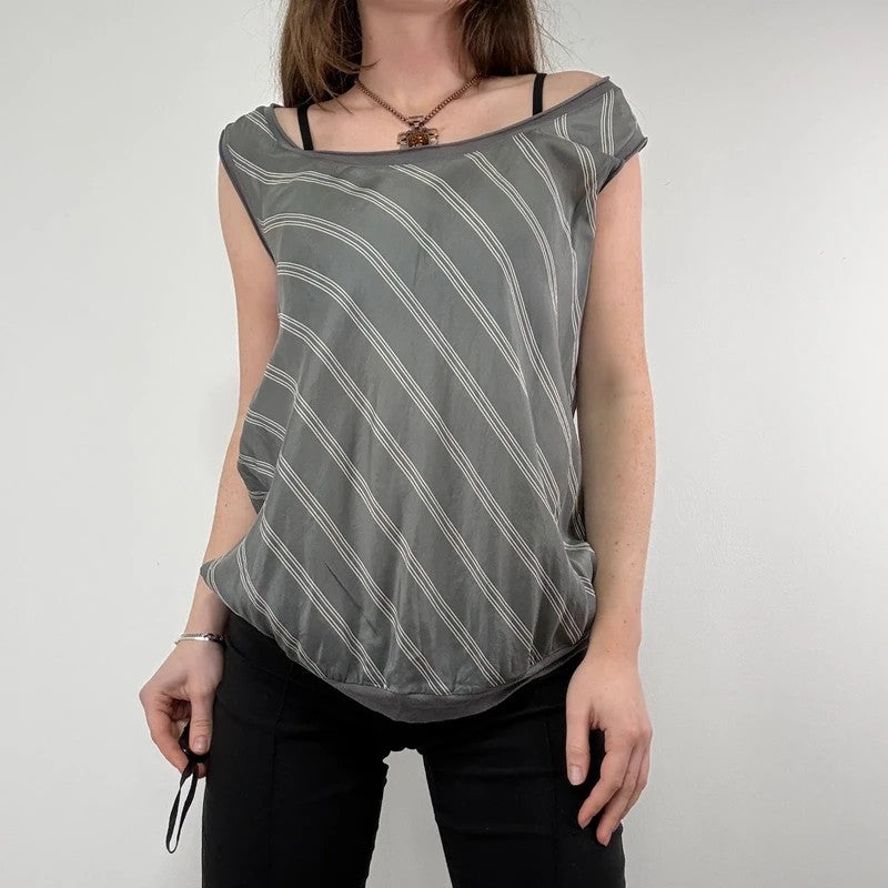 pinstripe silk slouchy grey vest top