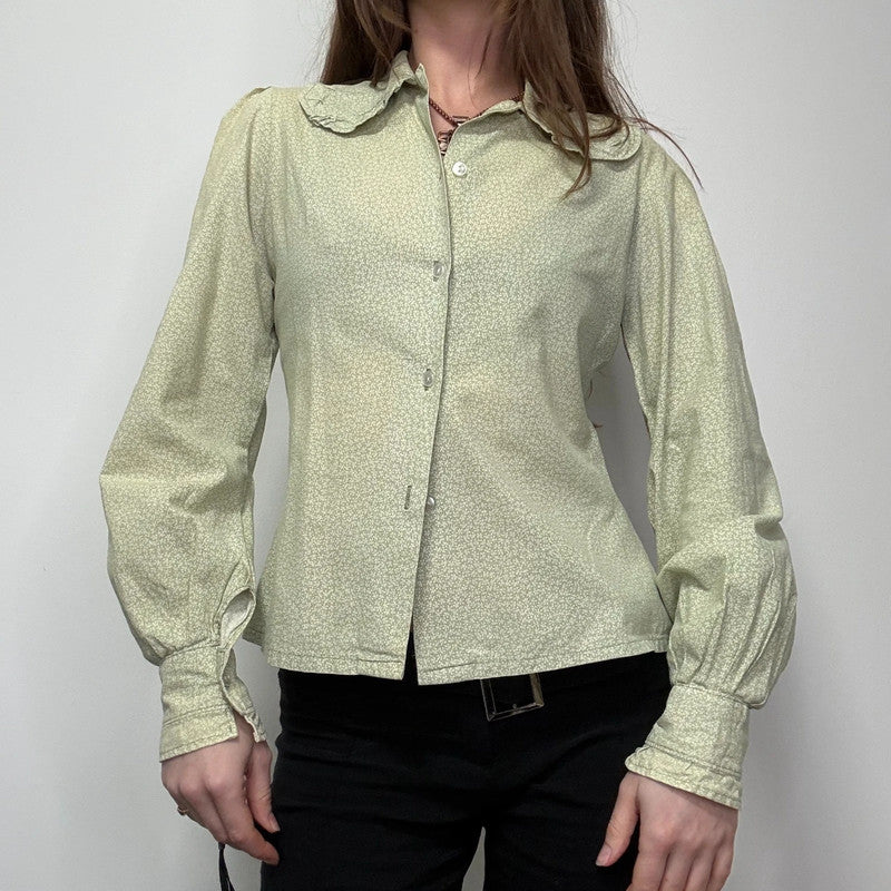 Laura Ashley green floral puff shirt