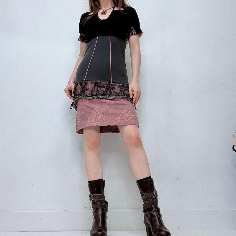 pink y2k lace jersey dress
