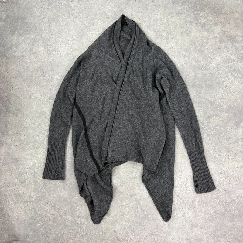 Asymmetric grey wool zip cardigan
