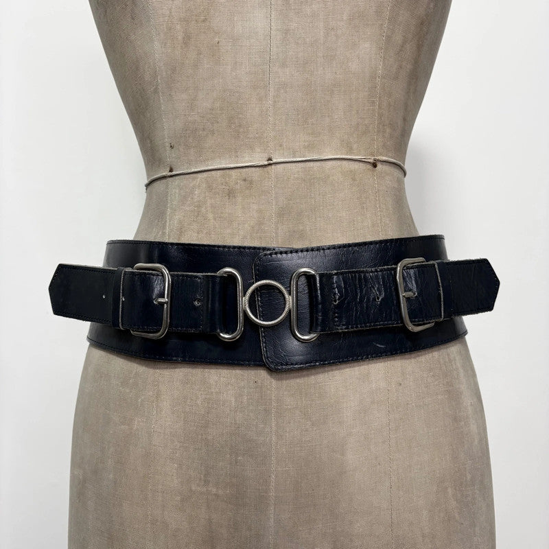 thick black leather buckle belt