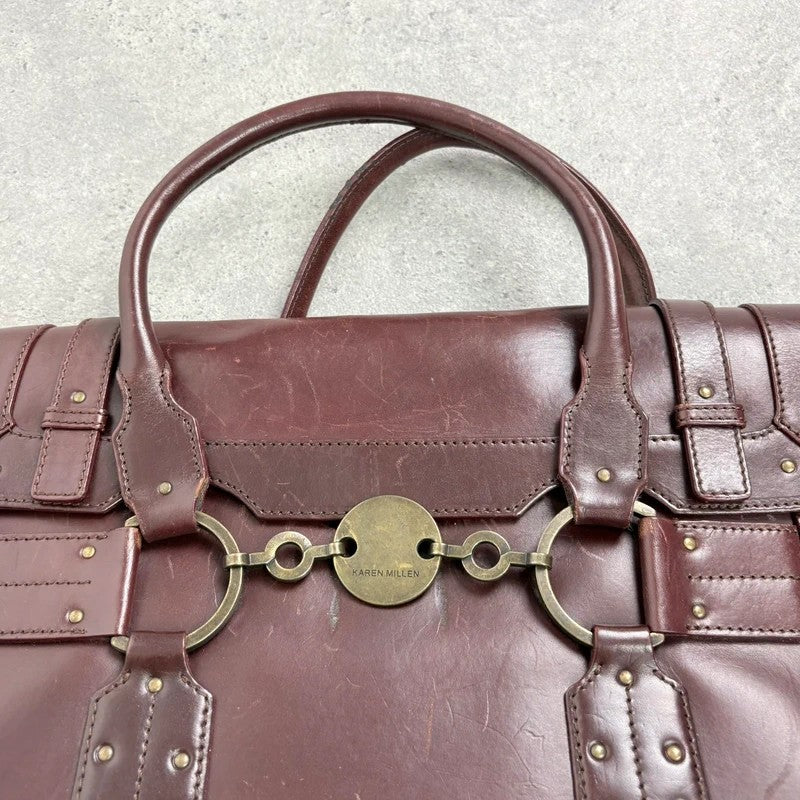 maroon brown Karen millen grunge briefcase handbag