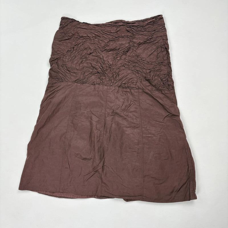 brown crinkle pleated puff skirt