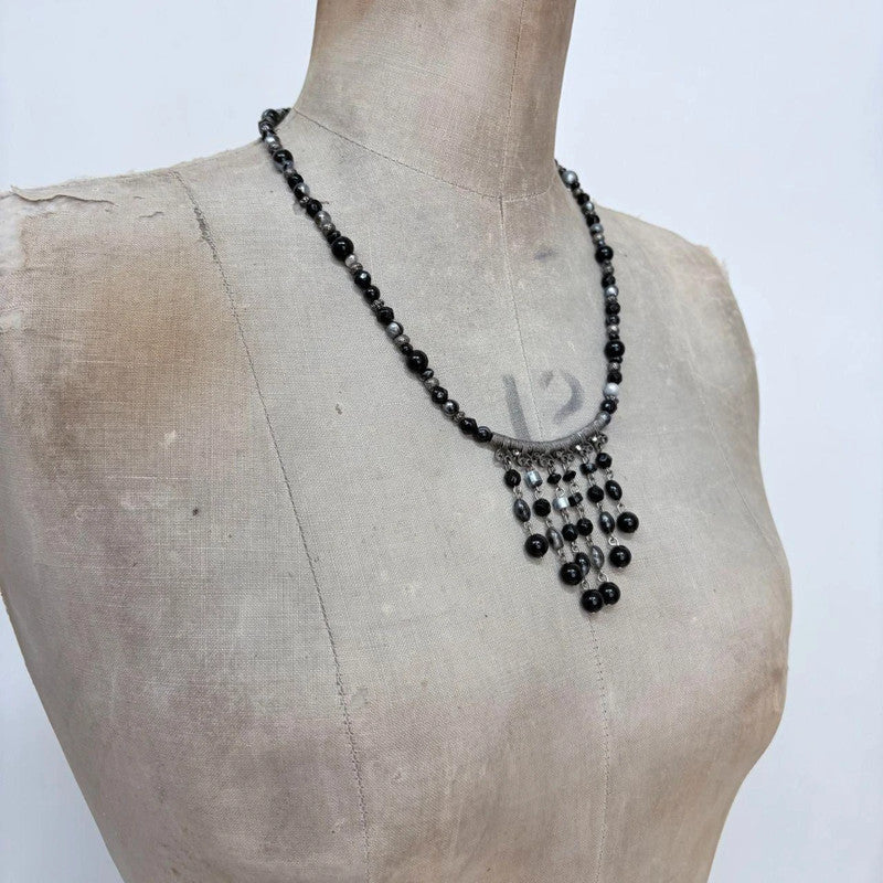 black beaded boho grunge necklace