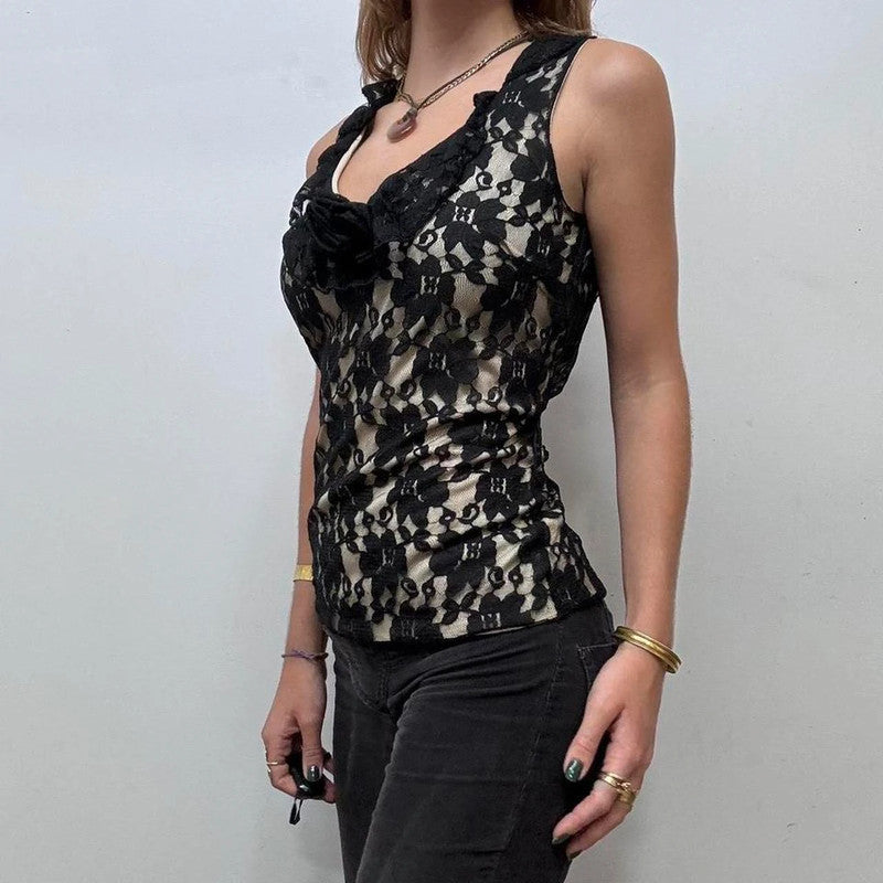 sheer black lace cami vest