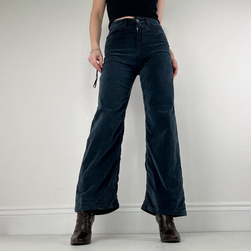 navy blue velvet flared trousers